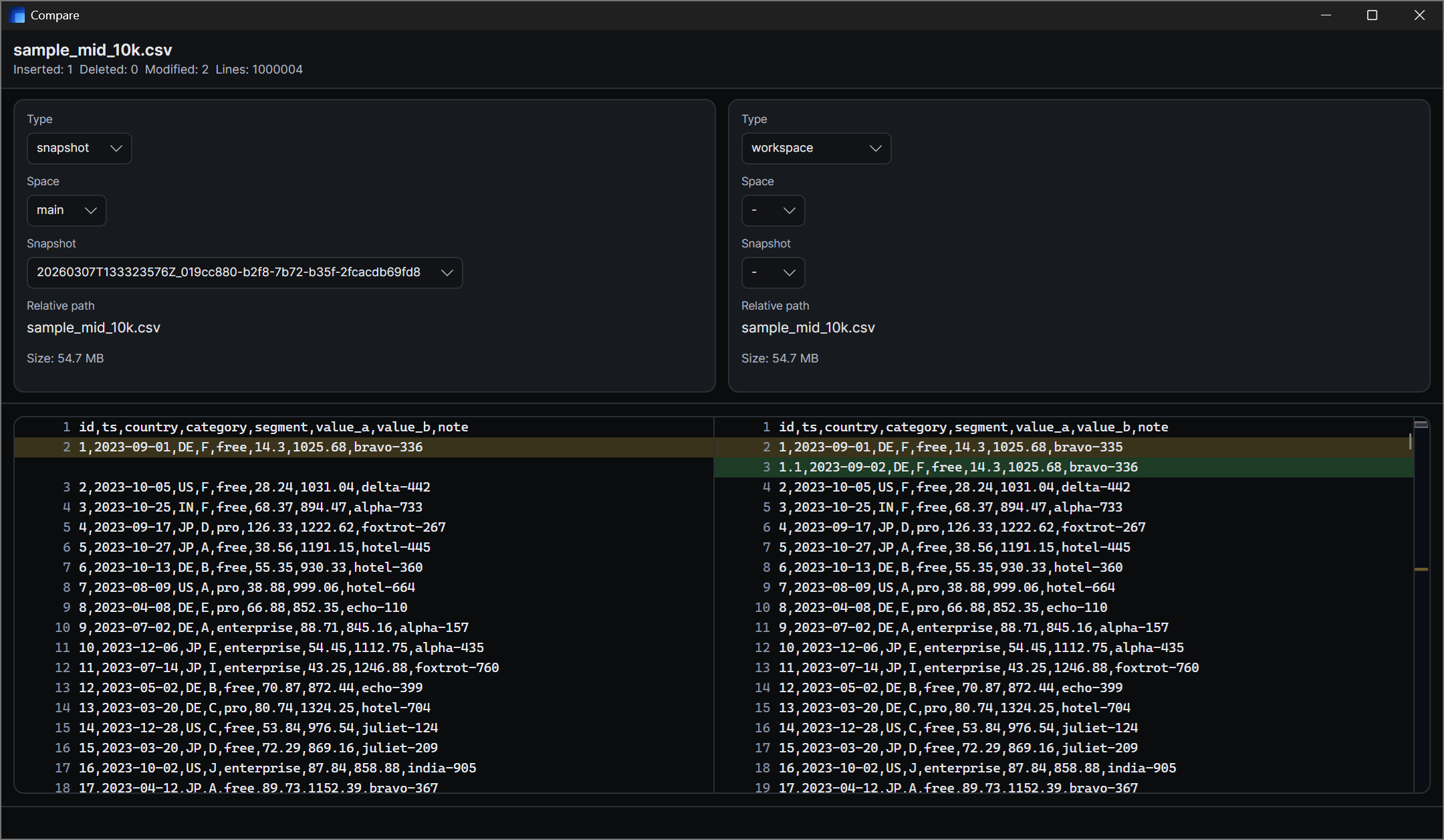 Rinne text compare view
