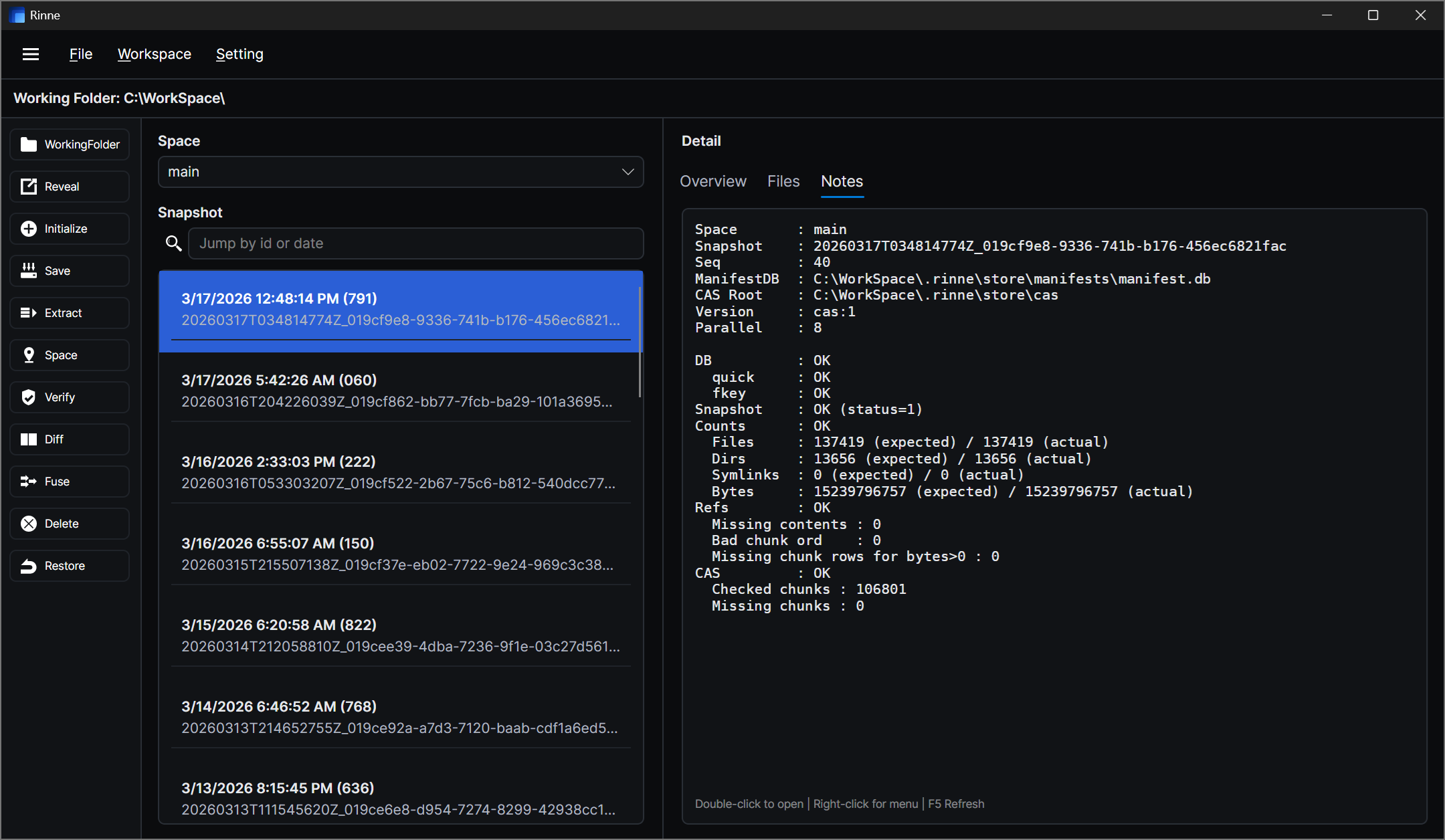 Rinne snapshot notes view