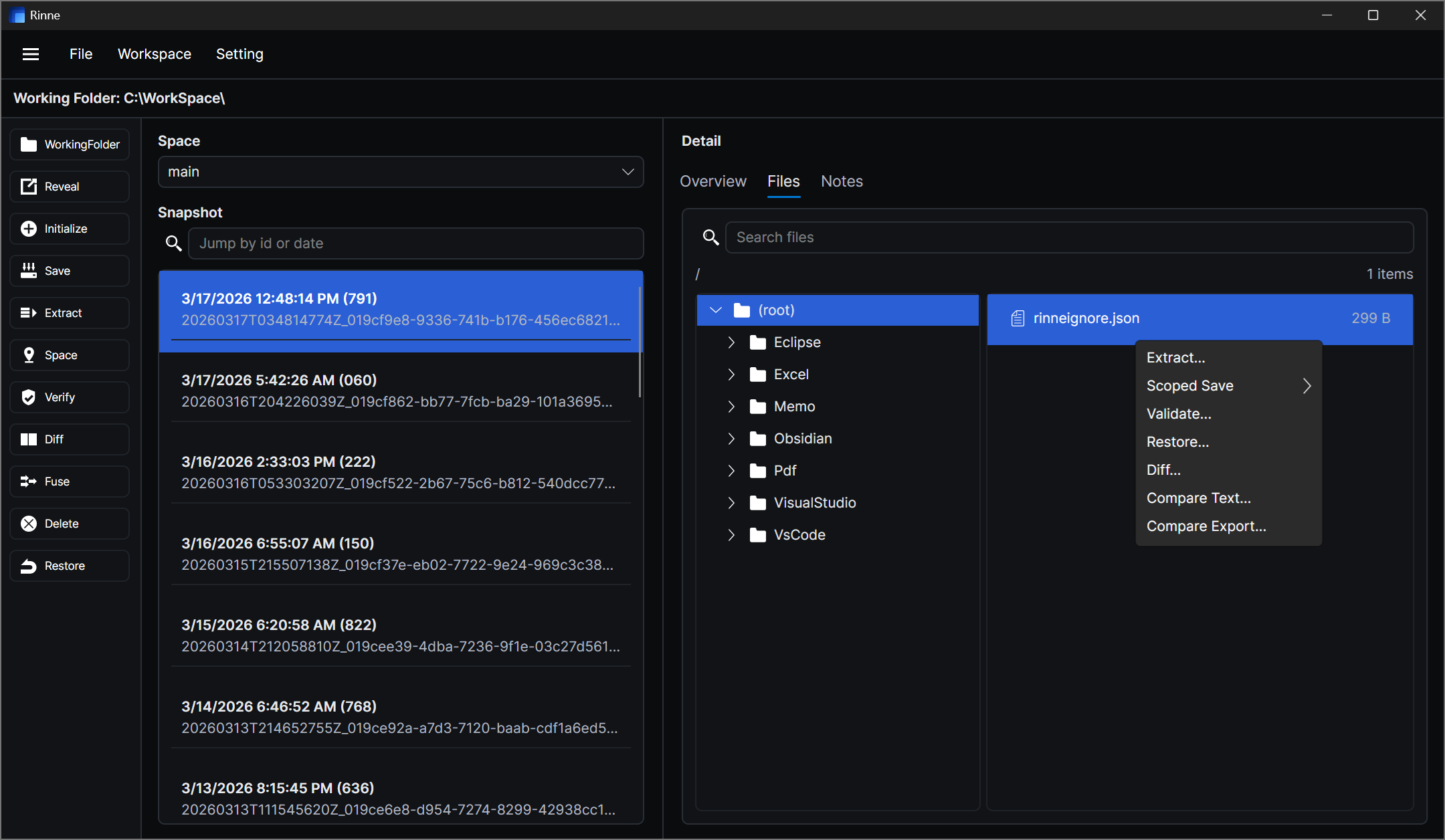 Rinne extract and restore view