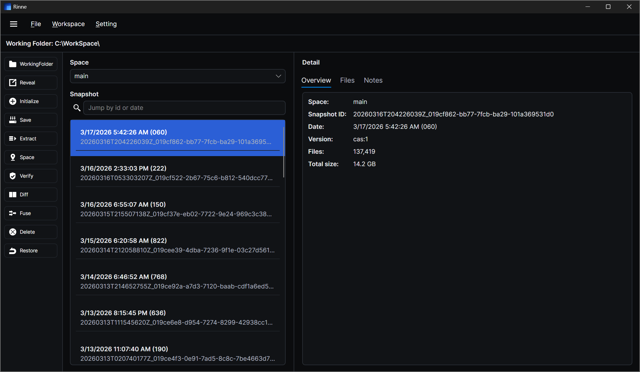 Rinne timeline browsing view