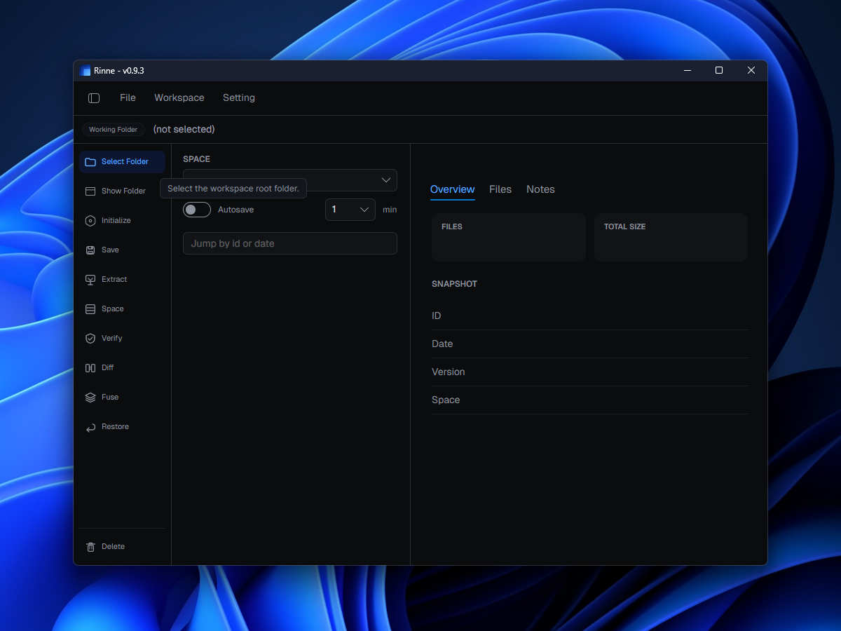 Rinne workspace selection view