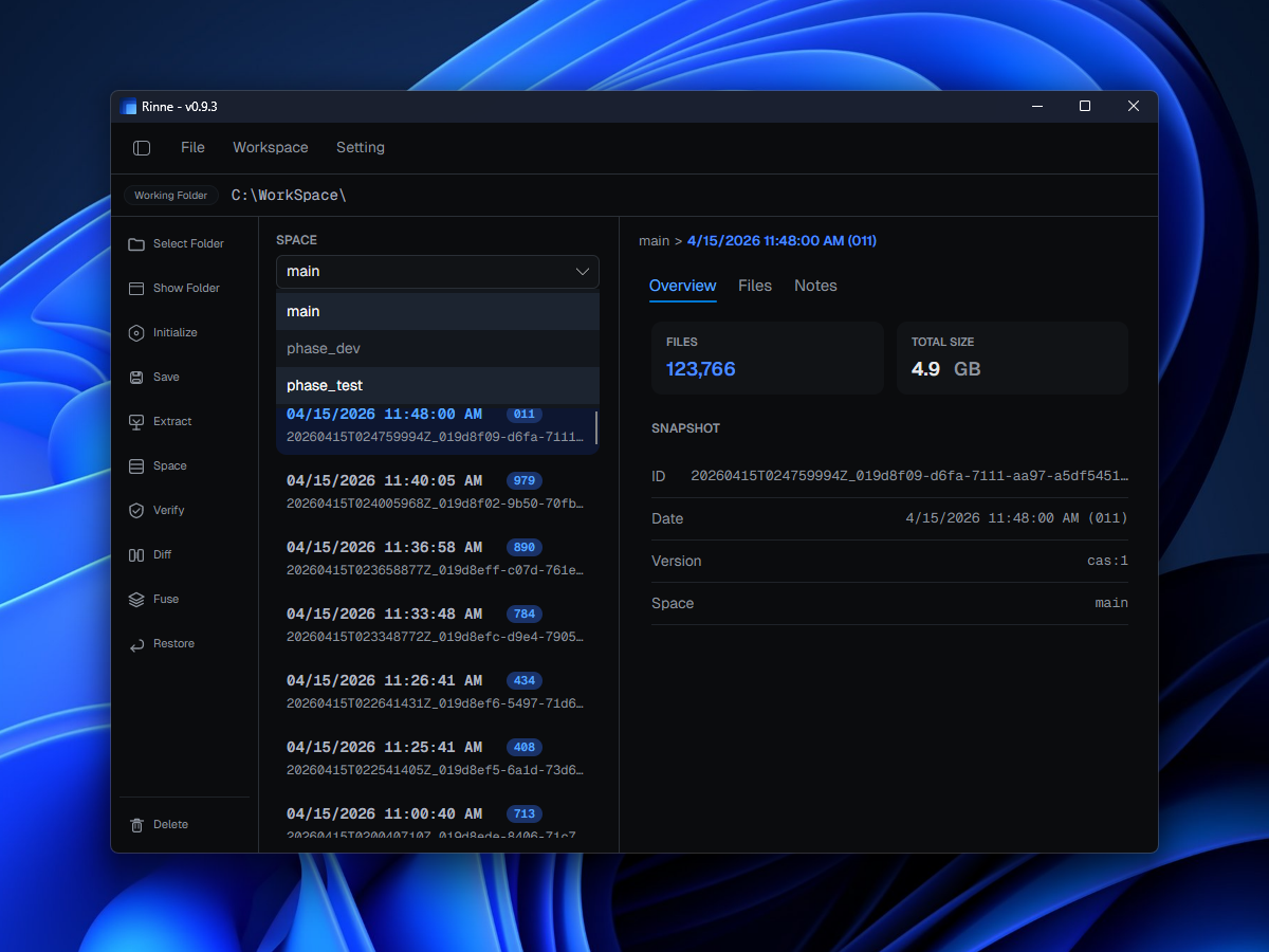 Rinne Space selection view